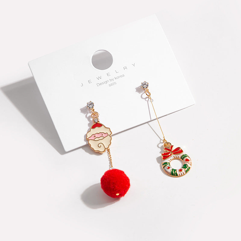 Wholesale 925 Silver Needle Christmas New Asymmetric Hair Ball Earrings